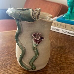 Art Pottery Frog Vase with Sculptural Flower & Frog  Delightful!